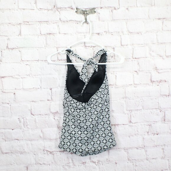 LL Bean Mix and Match Swim Collection Halter Tankini Top Black Print 4 - Picture 6 of 10